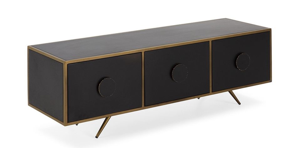 Meuble TV 3 portes métal noir doré et pieds métal doré 138 cm - Photo n°1