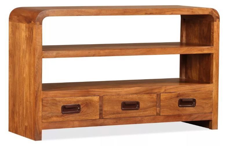 Meuble TV 3 tiroirs 1 étagère acacia massif foncé Palie - Photo n°1