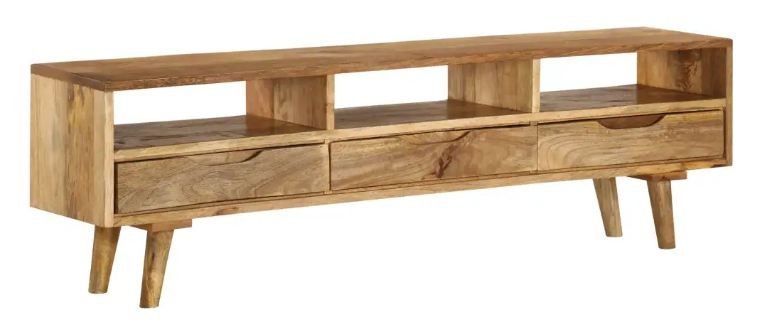 Meuble TV 3 tiroirs 3 niches manguier massif clair Sopra - Photo n°1