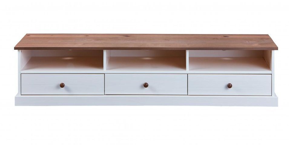 Meuble TV 3 tiroirs pin massif foncé et blanc Campanou 180 cm - Photo n°1