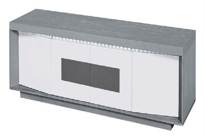 Meuble TV 4 portes bois laqué blanc et gris Plitou - Photo n°1