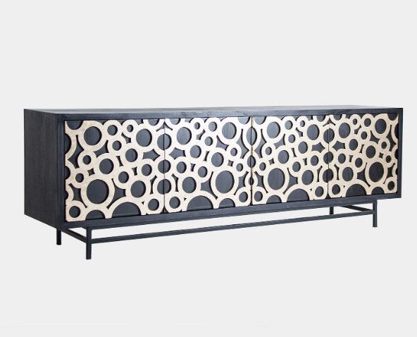 Meuble TV 4 portes bois tropical noir et doré Scott - Photo n°1