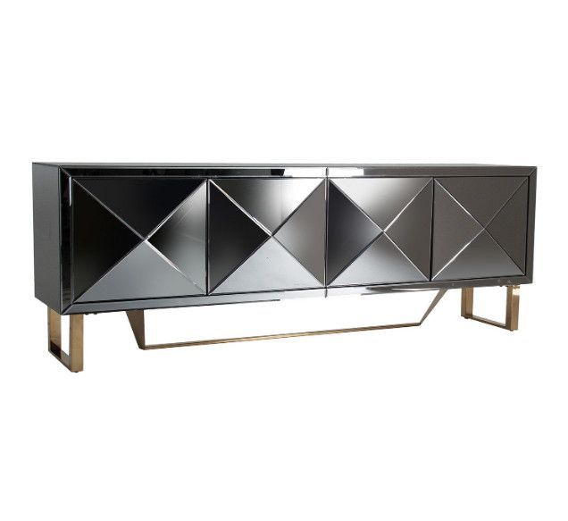 Meuble TV 4 portes miroir argenté Barnes - Photo n°1