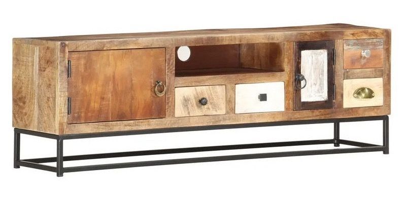 Meuble Tv 4 tiroirs bois de récupération et métal Ylin 120 cm - Photo n°1