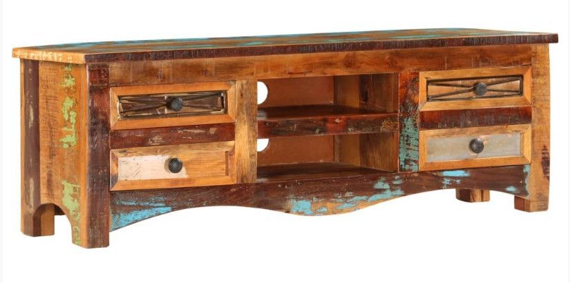Meuble TV 4 tiroirs bois massif recyclé Moust - Photo n°1
