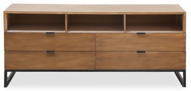 Meuble TV 4 tiroirs chêne clair et pieds métal noir Baktoo - Photo n°1