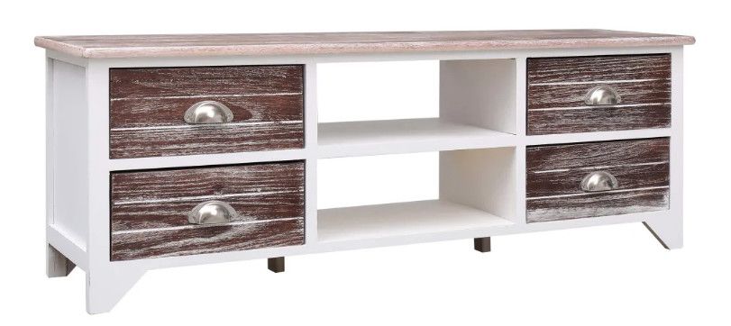 Meuble TV 4 tiroirs paulownia blanc et foncé Amatar - Photo n°1