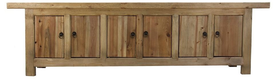 Meuble TV 6 portes pin massif recyclé clair vieilli Layne - Photo n°1