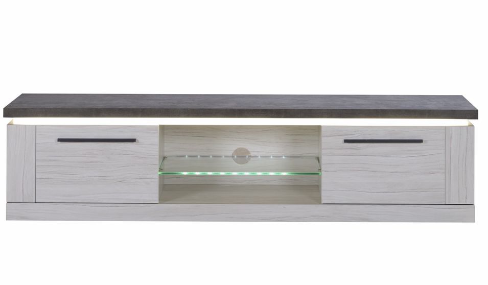 Meuble TV à LED 2 portes 2 niches bois chêne et béton Korm - Photo n°1