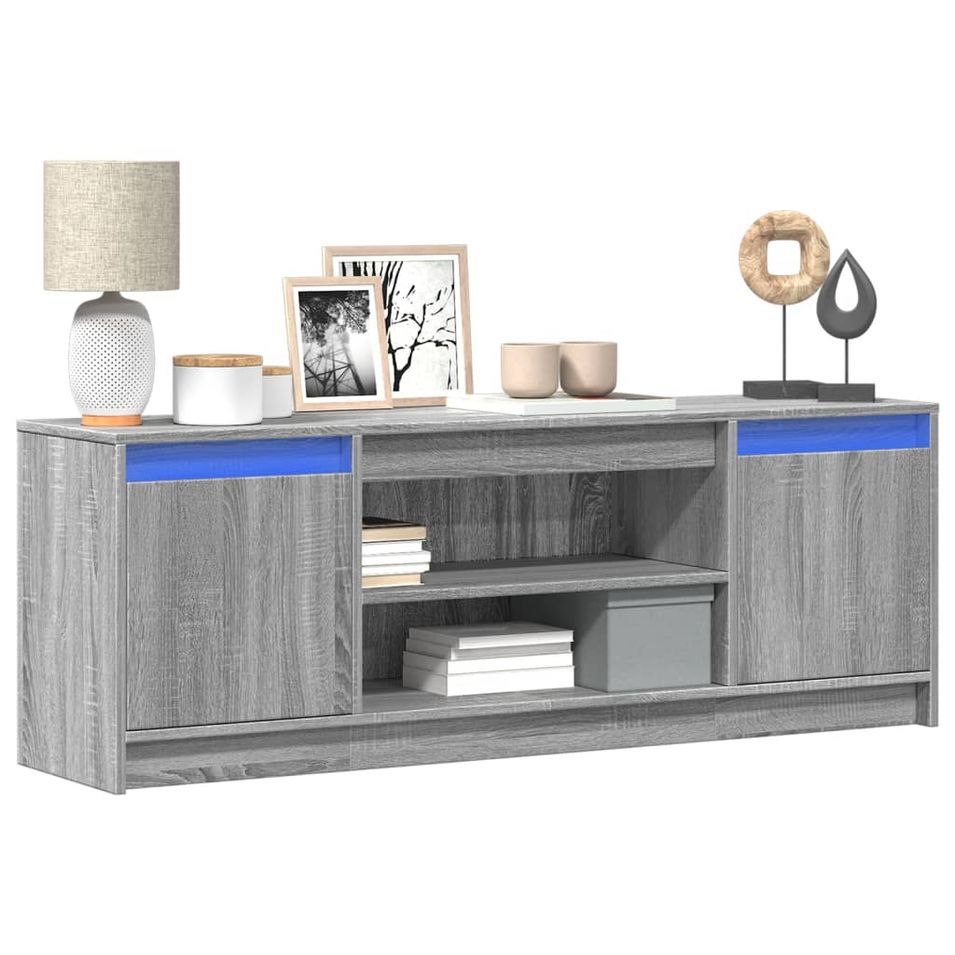 Meuble TV avec LED sonoma gris 139,5x34x50 cm bois d'ingénierie - Photo n°1
