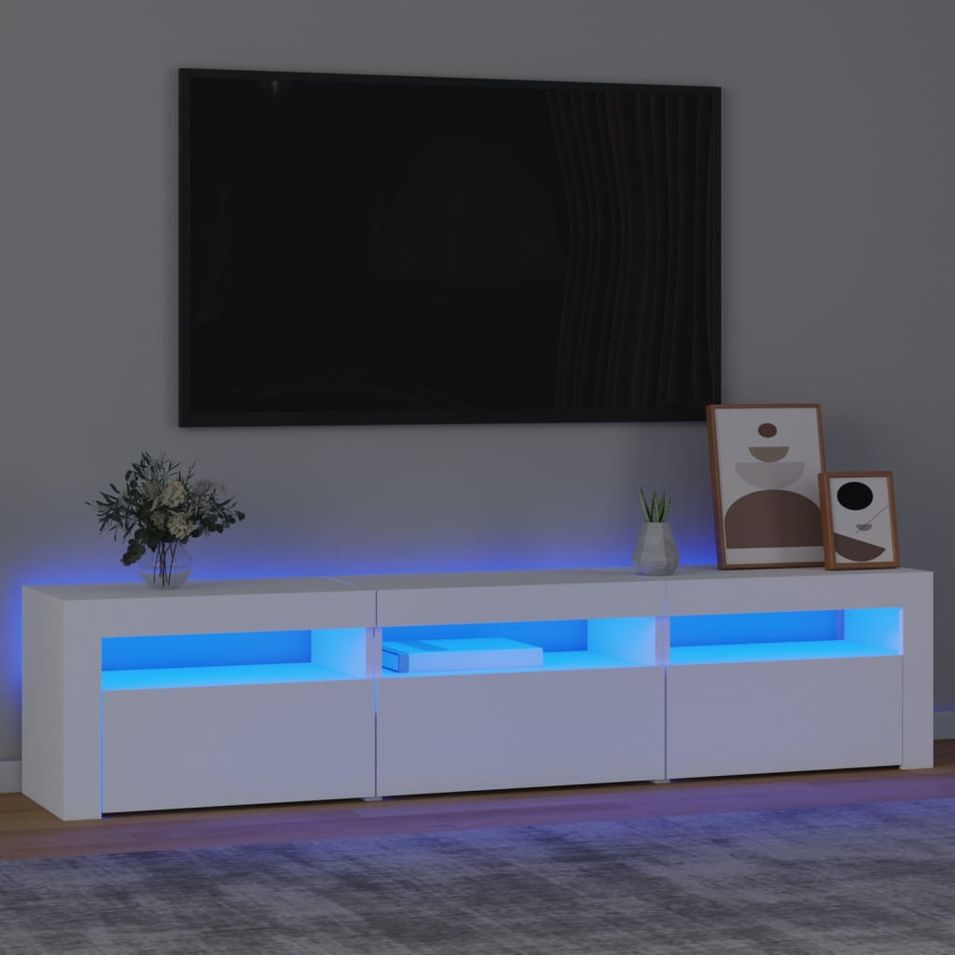 Meuble TV avec lumières LED Blanc 180x35x40 cm - Photo n°1