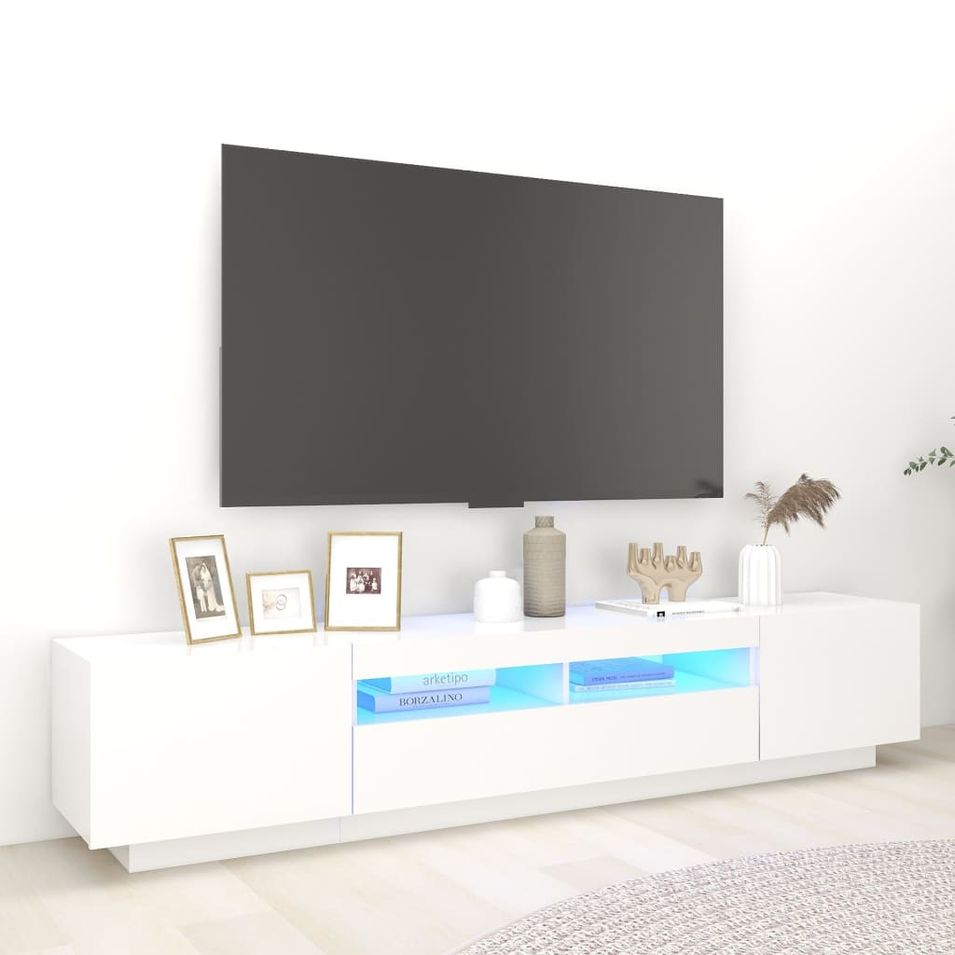 Meuble TV avec lumières LED Blanc 200x35x40 cm - Photo n°1