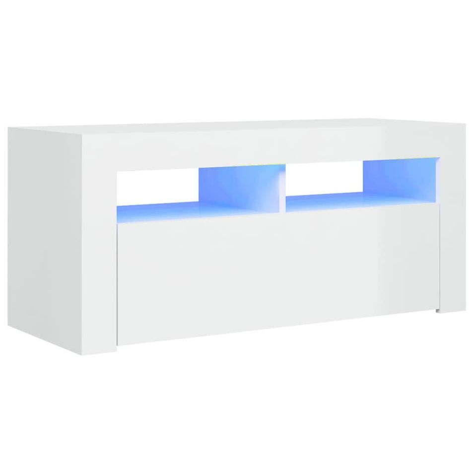 Meuble TV avec lumières LED Blanc brillant 90x35x40 cm 2 - Photo n°1