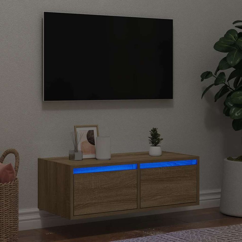 Meuble TV avec lumières LED chêne sonoma 75x35,5x25 cm - Photo n°1