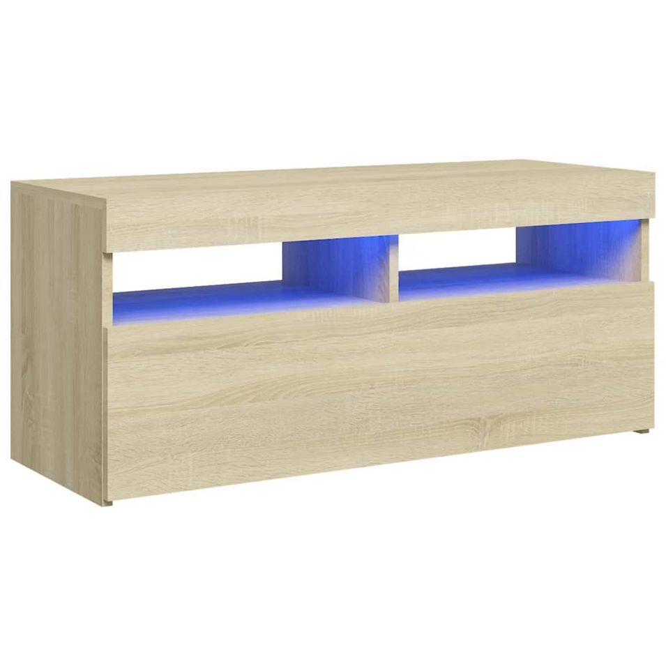 Meuble TV avec lumières LED Chêne sonoma 90x35x40 cm - Photo n°1