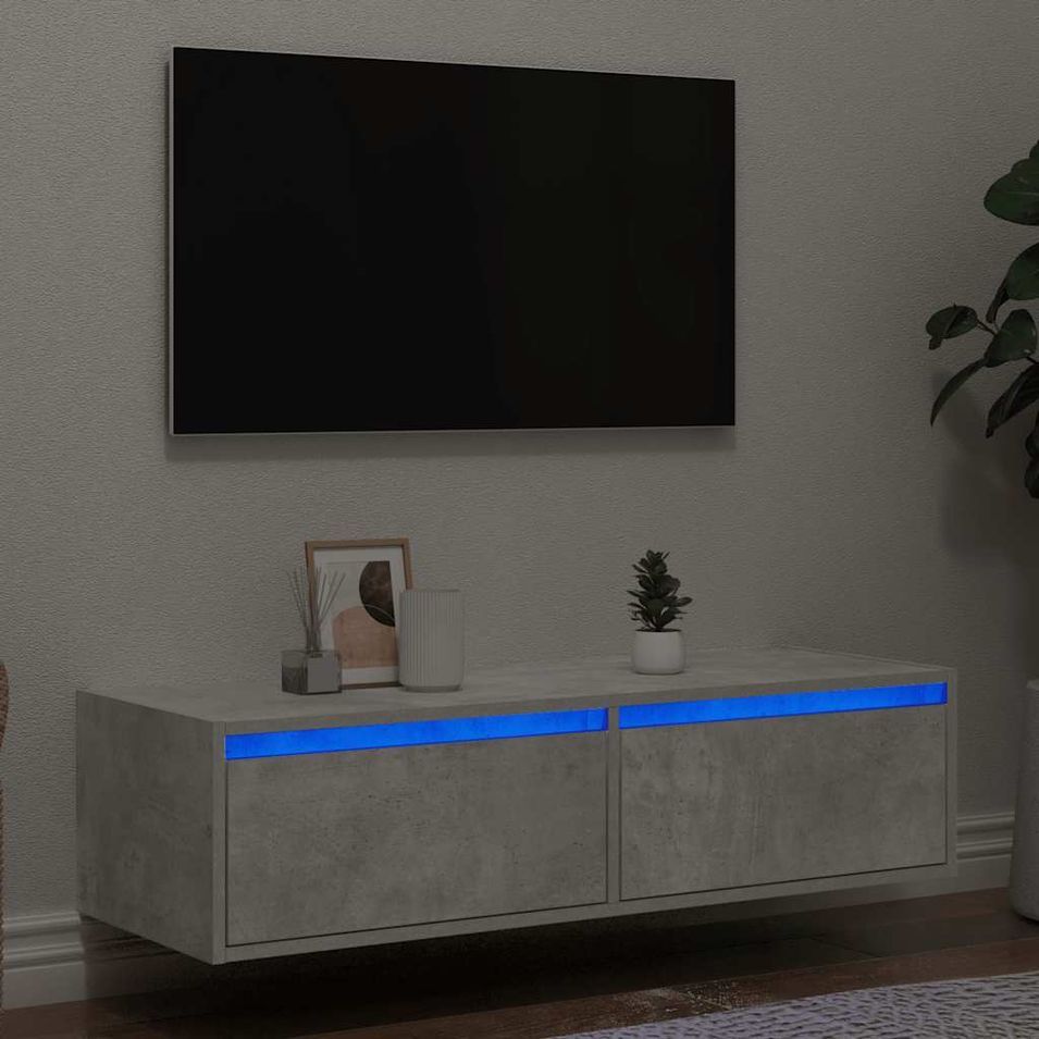 Meuble TV avec lumières LED gris béton 100X35,5x25 cm - Photo n°1