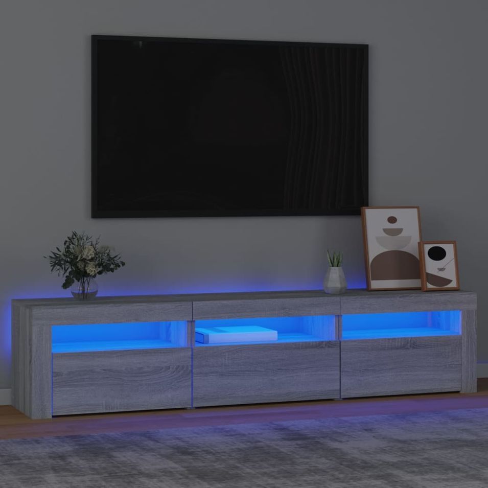 Meuble TV avec lumières LED Sonoma gris 180x35x40 cm - Photo n°1