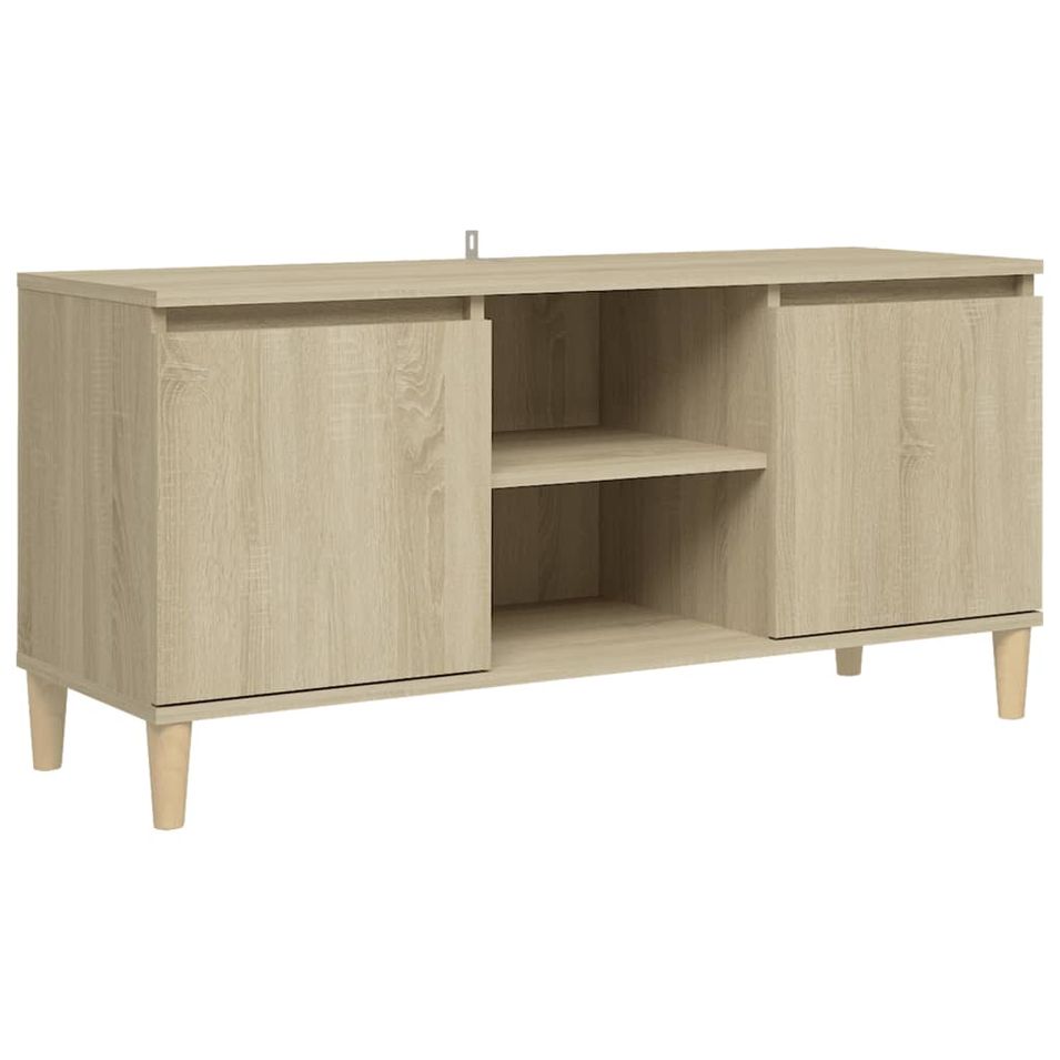 Meuble TV avec pieds en bois massif Chêne sonoma 103,5x35x50 cm - Photo n°1