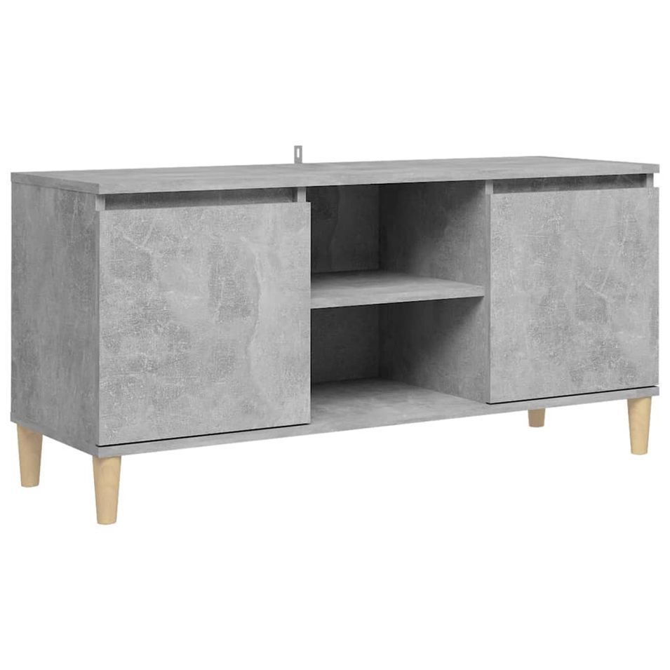 Meuble TV avec pieds en bois massif Gris béton 103,5x35x50 cm - Photo n°1
