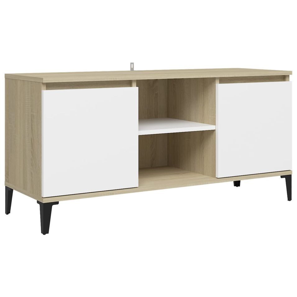 Meuble TV avec pieds en métal Blanc/chêne sonoma 103,5x35x50 cm - Photo n°1