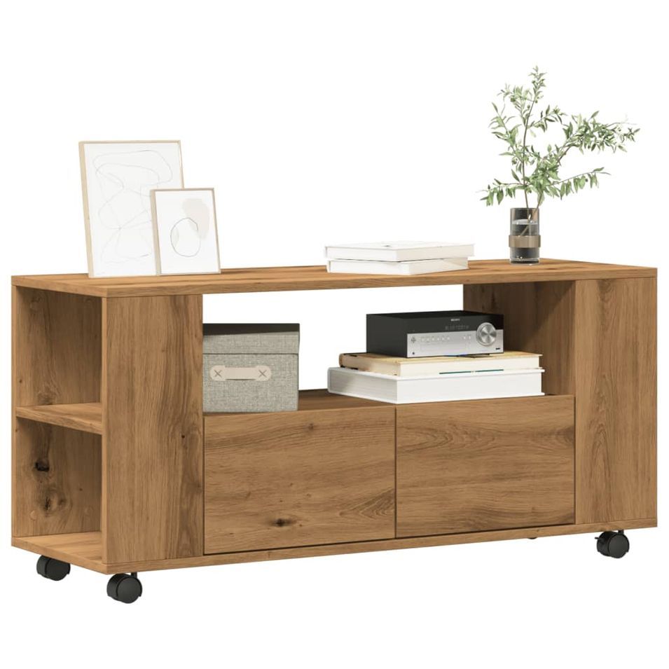 Meuble TV avec roulettes chêne artisanal bois d'ingénierie - Photo n°1