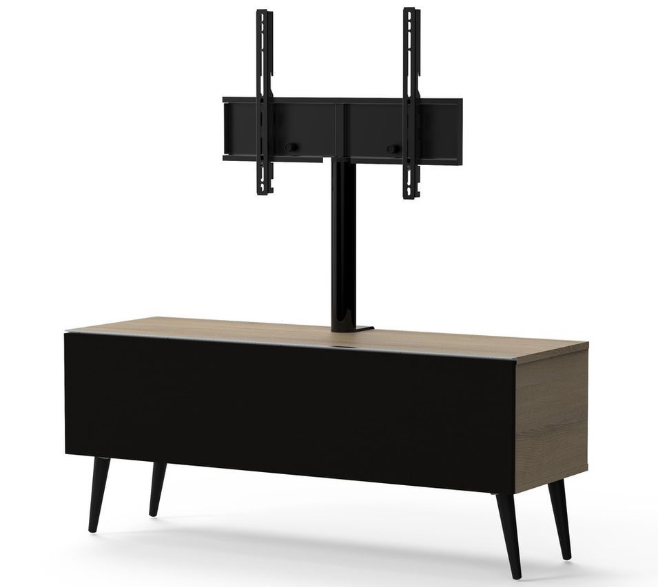 Meuble TV avec support écran tissu acoustique et bois foncé Kazan 120 cm - Photo n°1