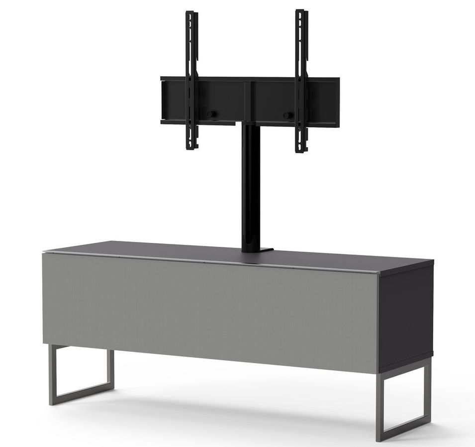 Meuble TV avec support écran tissu acoustique et mélaminé gris Anapa 120 cm - Photo n°1
