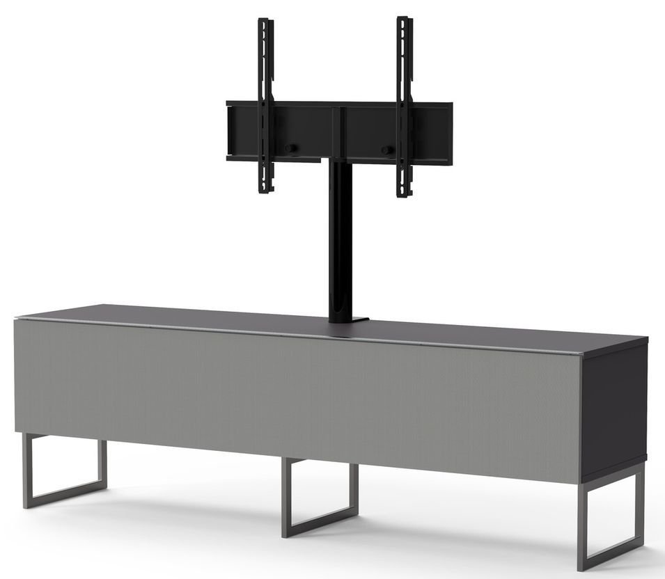 Meuble TV avec support écran tissu acoustique gris et mélaminé gris Anapa 160 cm - Photo n°1