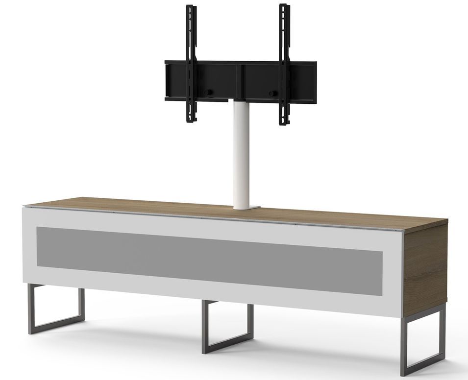 Meuble TV avec support écran verre infrarouge et bois clair Istra 160 cm - Photo n°1