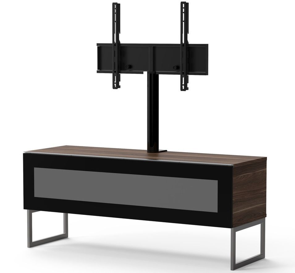 Meuble TV avec support écran verre infrarouge et bois foncé Belovo 120 cm - Photo n°1