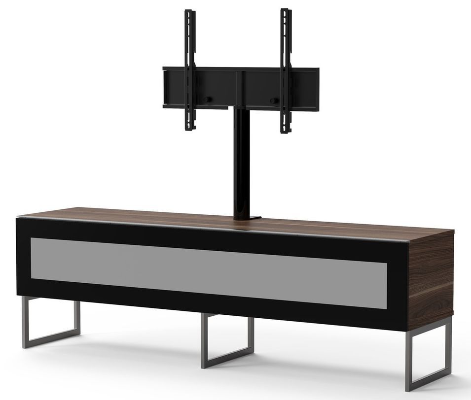 Meuble TV avec support écran verre infrarouge et bois foncé Belovo 160 cm - Photo n°1