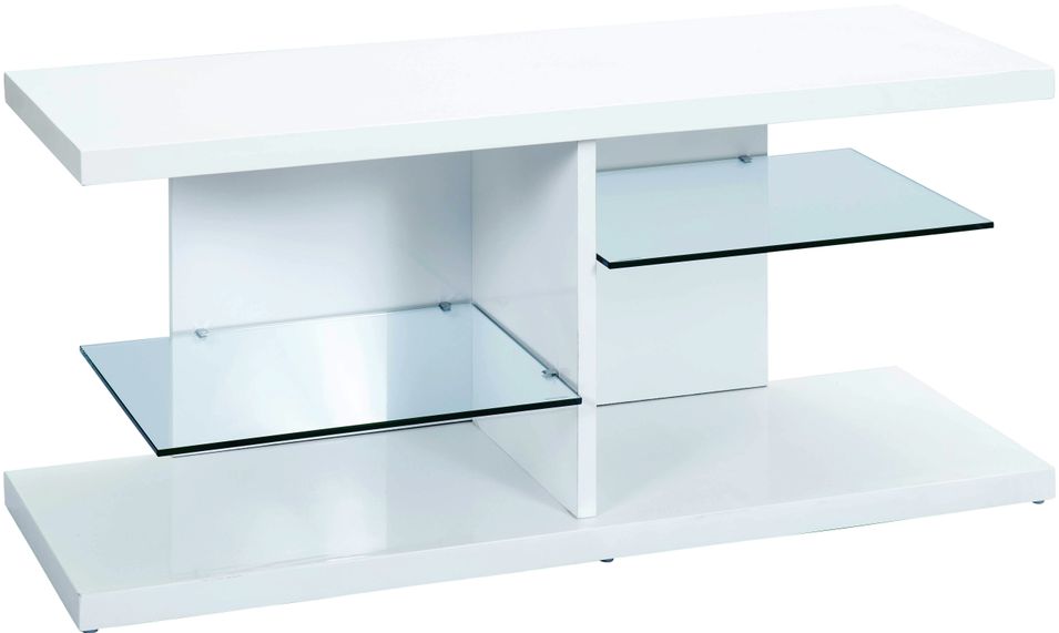 Meuble TV bas 2 étagères bois blanc et verre Cynthia - Photo n°1