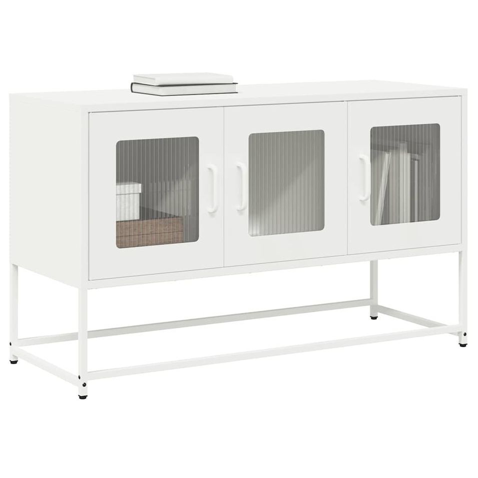 Meuble TV blanc 100,5x39x60,5 cm acier laminé à froid - Photo n°1