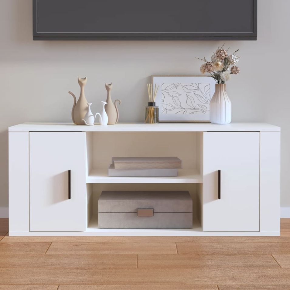 Meuble TV Blanc 100x35x40 cm Bois d'ingénierie - Photo n°1