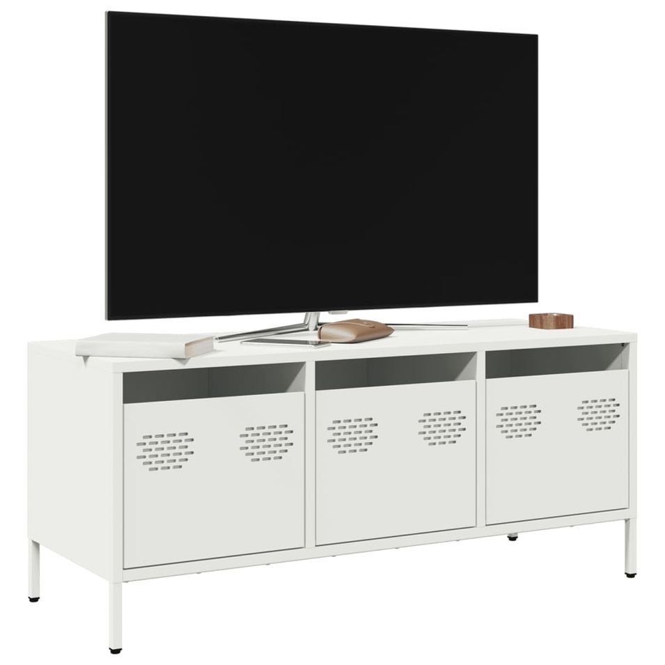 Meuble TV blanc 101,5x39x43,5 cm acier laminé à froid - Photo n°1