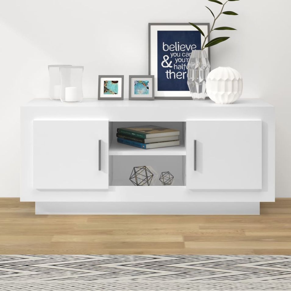 Meuble TV blanc 102x35x45 cm bois d'ingénierie - Photo n°1