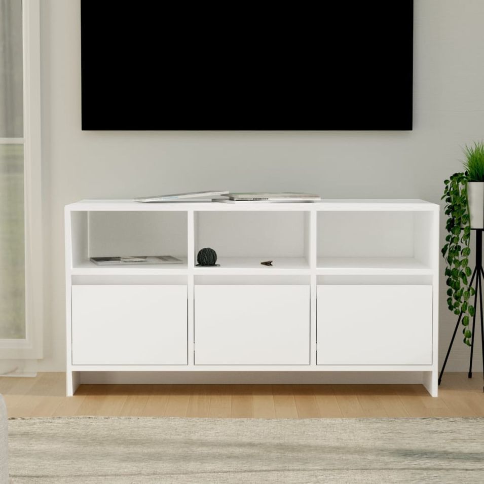 Meuble TV Blanc 102x37,5x52,5 cm Bois d'ingénierie - Photo n°1