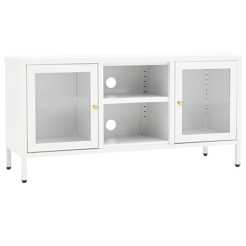 Meuble TV Blanc 105x35x52 cm Acier et verre - Photo n°1