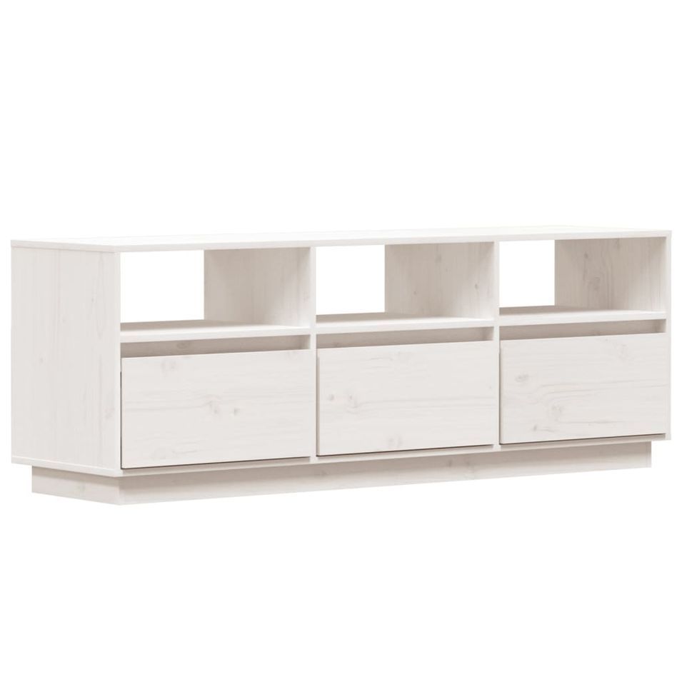 Meuble TV Blanc 140x37x50 cm Bois de pin massif - Photo n°1