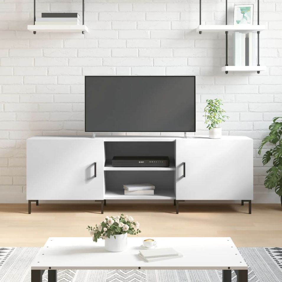 Meuble TV blanc 150x30x50 cm bois d'ingénierie - Photo n°1