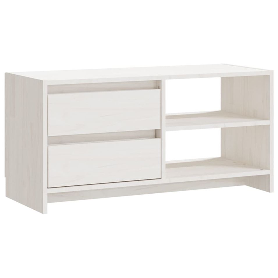 Meuble TV Blanc 80x31x39 cm Bois de pin massif - Photo n°1