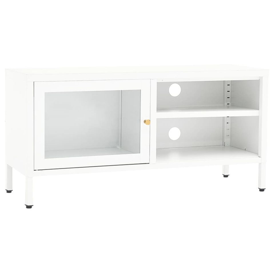 Meuble TV Blanc 90x30x44 cm Acier et verre - Photo n°1