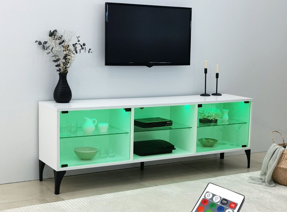 Meuble TV blanc à Led 8 couleurs Tika 160 cm - Photo n°1