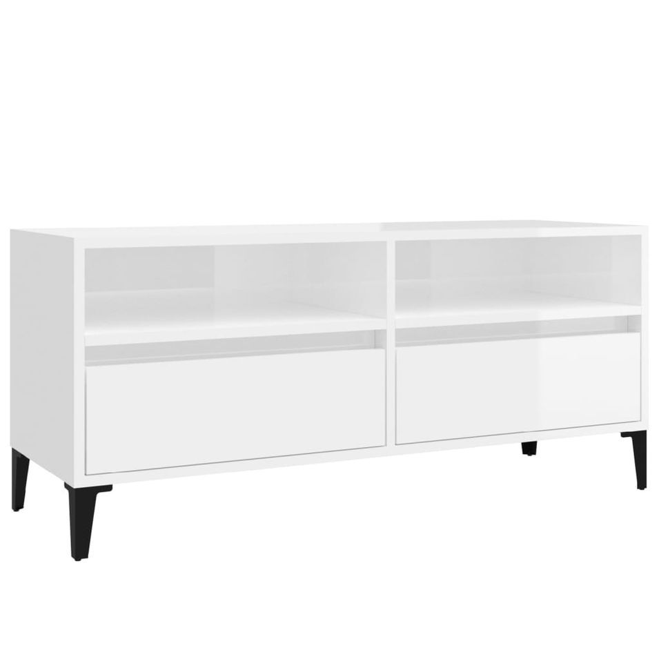 Meuble TV blanc brillant 100x34,5x44,5 cm bois d'ingénierie - Photo n°1