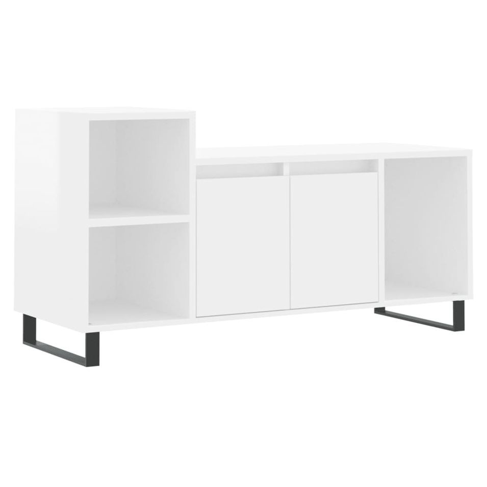 Meuble TV Blanc brillant 100x35x55 cm Bois d'ingénierie - Photo n°1