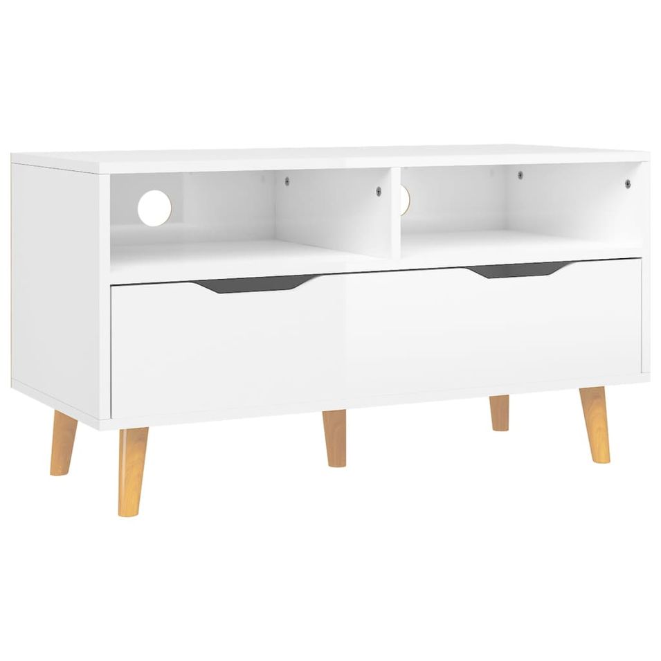 Meuble TV Blanc brillant 90x40x48,5 cm Scandy - Photo n°1