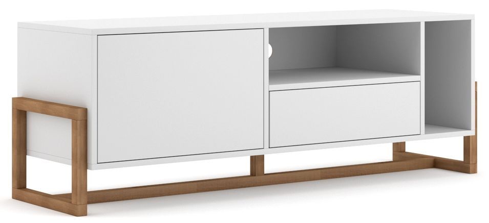 Meuble TV blanc mat et naturel Kozlo 139 cm - Photo n°1