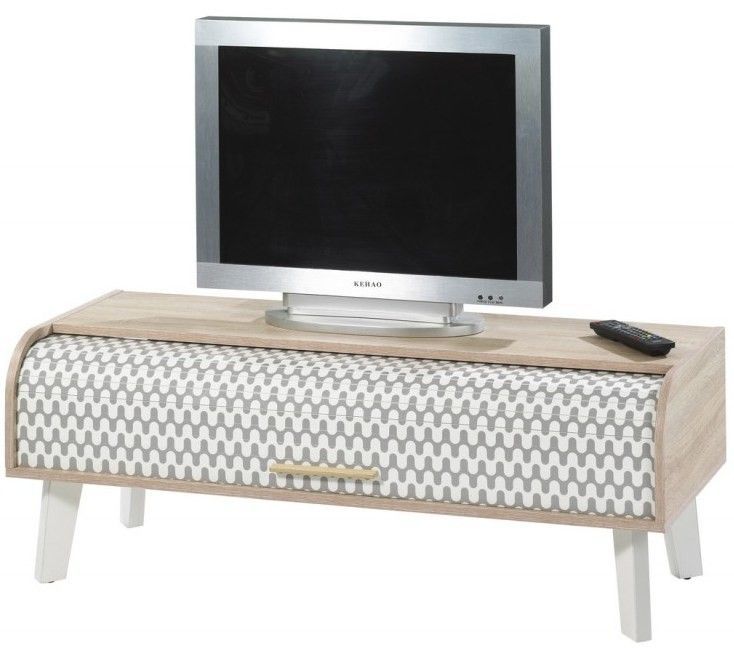 Meuble TV bois clair et rideau imprimé Hippie - Photo n°1