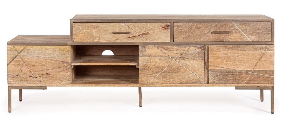 Meuble TV bois de manguier naturel et pieds acier laiton mat Jonky 175 cm - Photo n°1