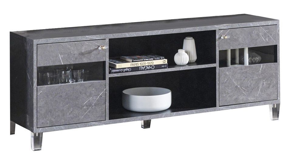 Meuble TV bois gris effet marbre vernis Botela 120 cm - Photo n°1